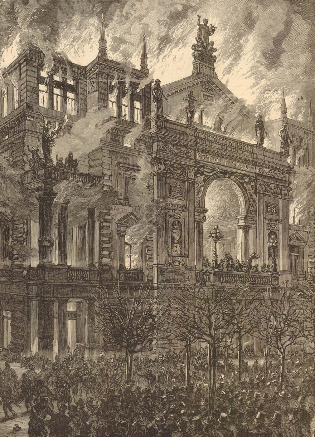 Burning of the Ring theatre at Vienna. Ringtheater. Austria 1881 old print